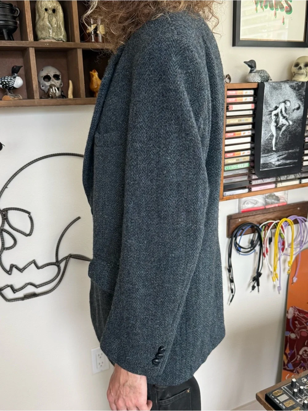 Vintage 80s Harris Tweed Blue Herringbone Wool Blazer ~ Size 42 / M